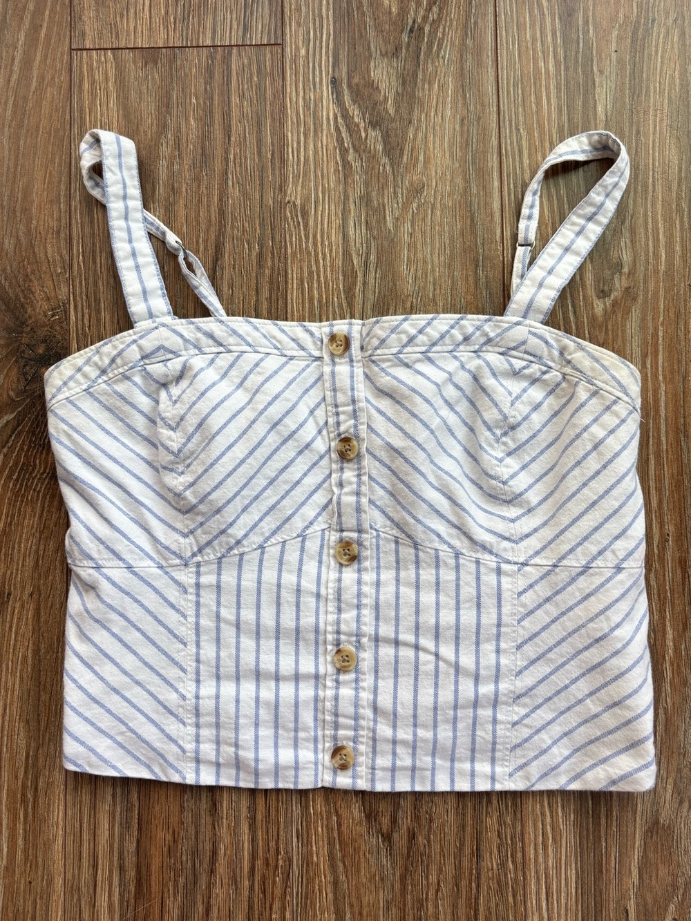 Abercrombie & Fitch Blue and White Striped Button-Front Crop Top